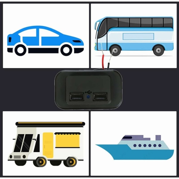 Kaksois-USB-autonlaturin pistorasia 12V 24V 3.1A moottoripyörälle, matkailuautolle, kuorma-autolle, mönkijälle, veneelle, autolle, RV-USB C -jatkokaapeli, yleismaailmallinen autonlaturi, puhelimen moniporttinen pikalataus