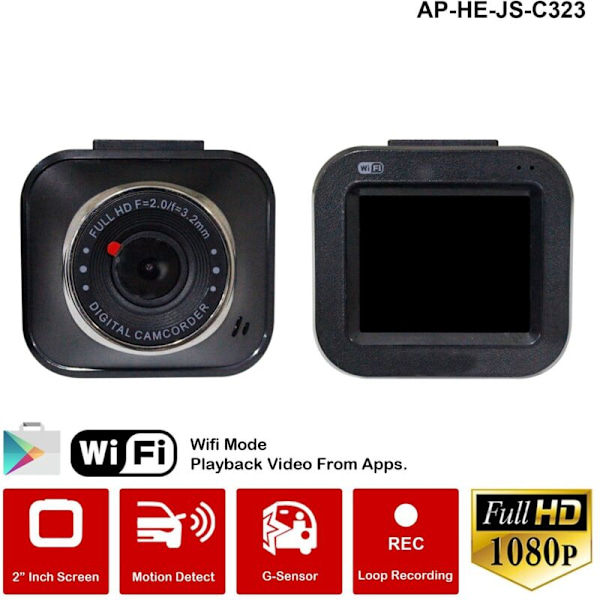 Mini bilkamera 1080P HD Full Dvr Wifi 2.0 tum videobandspelare Dash Automotive