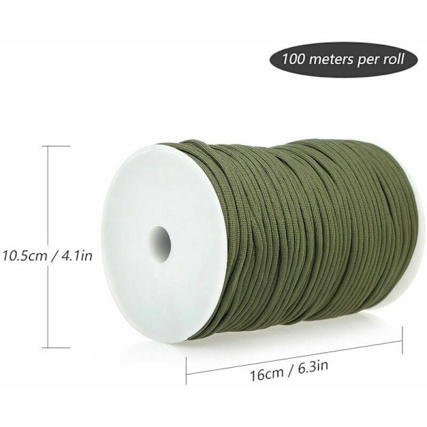 100m Type 550 Paracord-köysi - 9 säietä - Ihanteellinen telttailuun, pelastukseen ja vaellukseen - Varjoliito köysi (Musta)