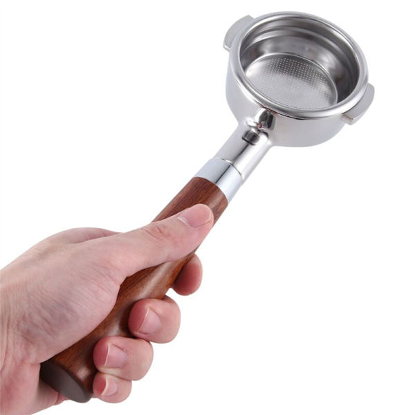 58MM Pohjaton Kaksoiskorvakahvinkeitin Portafilter Portafilter E61 Puukahva Tumma Puu Lisävaruste
