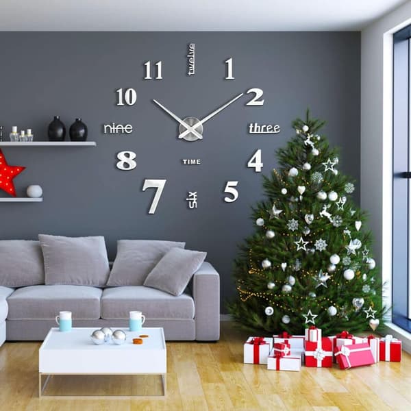 3D väggklocka, DIY digital väggklocka, tyst rörelse, modern design väggklocka, jätte väggklocka för sovrum kök vardagsrum (60-120 cm), Silv