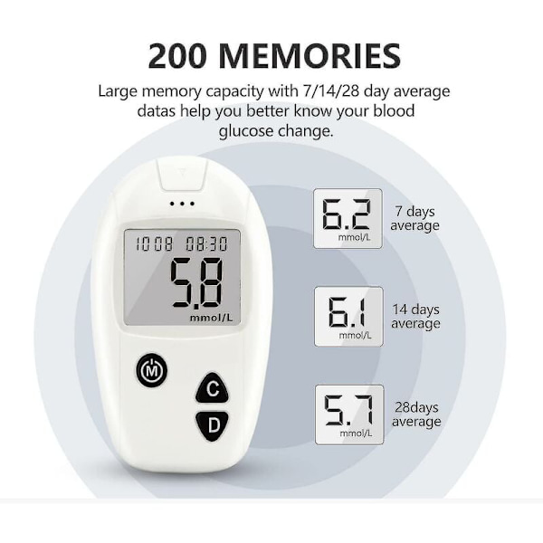 Blodsukkermåler Diabetes Test Kit med 50 No-Coding Test Strips, 50 Lancets