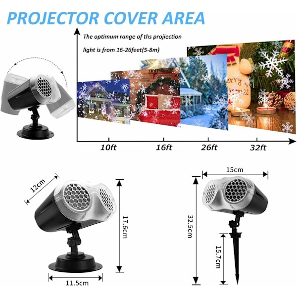 Julsnöprojektor, LED-projektionslampa, IP65 Vattentät Inomhus- och Utomhusprojektorlampa med Fjärrkontroll Timer för Dekoration