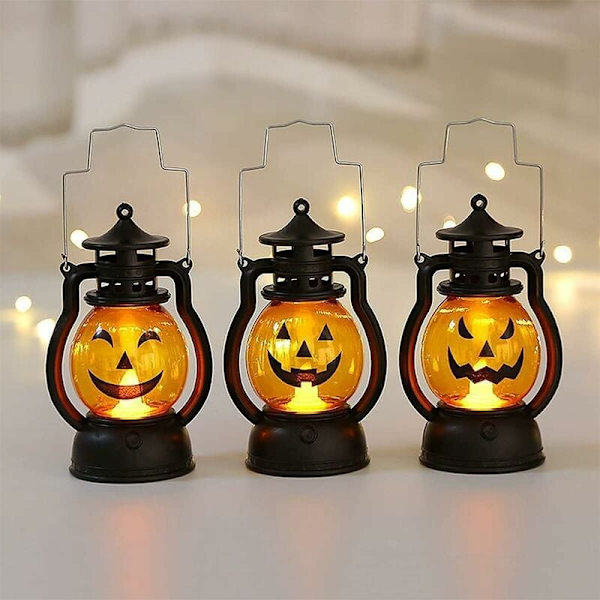 3 st Ljusstarka Blinkande Pumpa Lyktor för Barn Utomhus, LED Pumpa Ljus med Batteridrivna Halloween Dekorationer, Pumpa Ljus Inomhus Utomhus