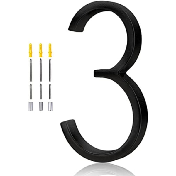 5,6 tuuman kelluva numero, DIY modernit numerot, puutarhaportin postilaatikon koristenumero naulasarjalla, musta pinnoitettu 3
