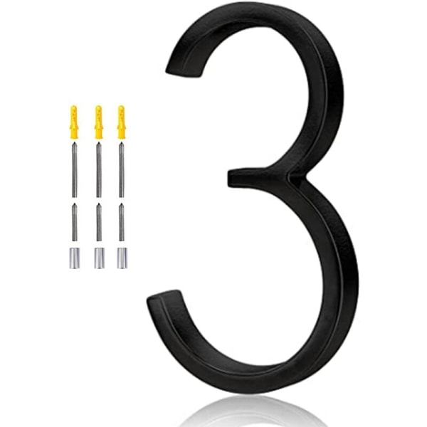 5.6 Inch Floating Number, DIY Modern Numbers, Garden Gate Mailbox Decor Number with Nail Kit, Black Coated 3