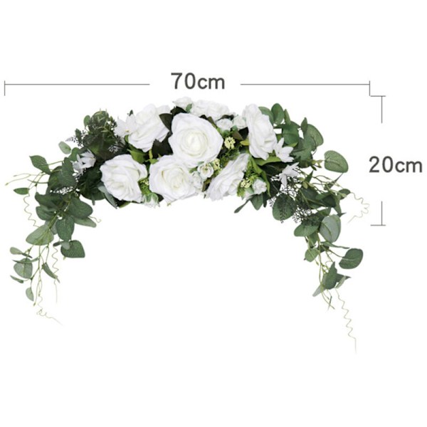 Konstgjord Rosblomma Swag, Faux Swag med Eukalyptusblad för Dörren Bröllopsbåge Spegel Bord Stol Dekoration