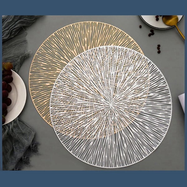 4 kpl pyöreät ruokailualuset Ravintola Ontto PVC Aterian koriste Anti-Hot Mat Ruokapöytä Line Mat Steak Plate Pad Kultainen