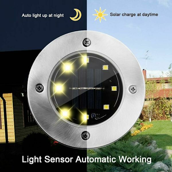 Aurinkoenergialla toimiva majakka Ulkona Aurinko, FLOWood 8 LED 8 Pakkaus Piste Aurinko Puutarha Lamppu Vedenkestävä IP65 Nurmikko Koristeellinen Valo Polulle Puutarha Terassi Piha Nurmikko