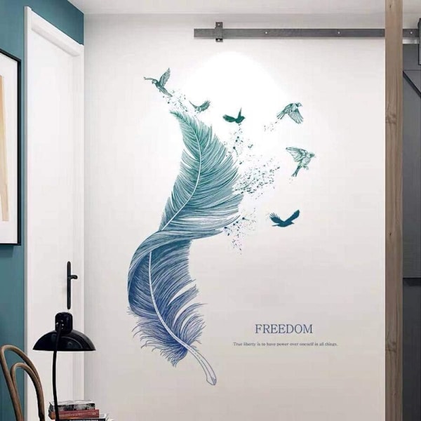 - Blå Fjäder Väggdekaler (124×72 cm) I Dekorativ Väggdekal Fåglar Modern Poster I Dekoration för Vardagsrum Sovrum Kök Hall Möbel Bat