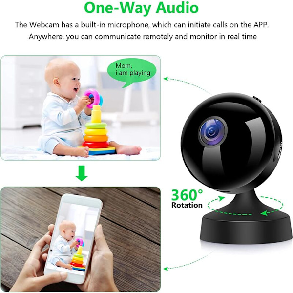 Spionkamera, 1080P Mini Trådlös Övervakningskamera med WiFi-inspelning Lång Batteritid Dold Mikrofon Rörelsedetektering och Nattseende Spionkamera Svart S9