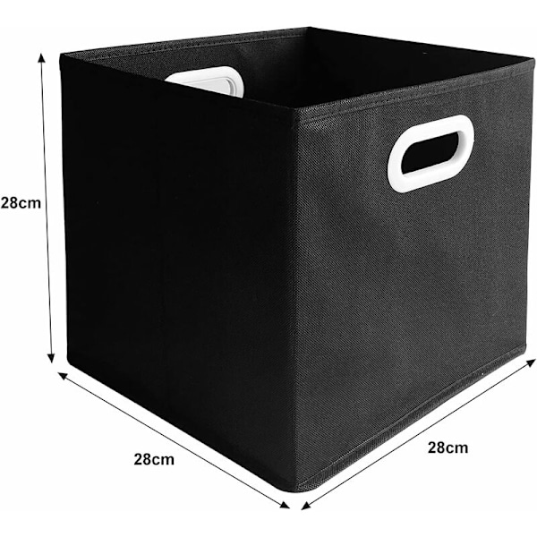 Oppbevaring - 6 kuber Foldbar oppbevaring i julevevd stoff, 2 mm papp, plast håndtak (28 x 28 x 28 cm, svart)