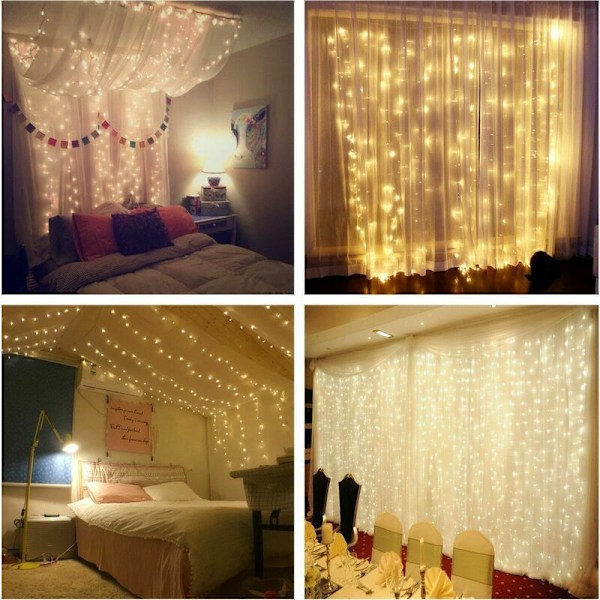 LED gardinlys USB fjernkontroll julelysstreng 2 meter 3 meter 200 lys varm farge