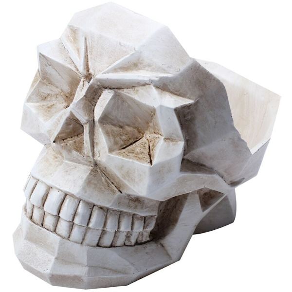 3D Dödskalle Huvud Harts Box Figur Skelett Prydnadshållare Stationery Makeup Organizer Smyckeskrin Heminredning Vit