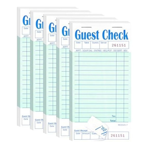 Pack of 5 Guest Checkbooks, Waiter Notepads for Restaurant, Green Waiter Checkbook, Restaurant Order Book 50 Sheets/Pack