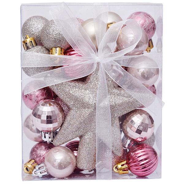 Mini Julhängande Dekorationssats, Hängande Julgran, Glittrande Matta Julgransprydnader (Roséguldrosa)