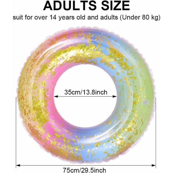 Durable Glitter Rainbow Inflatable Swimming Ring for Adults and Kids