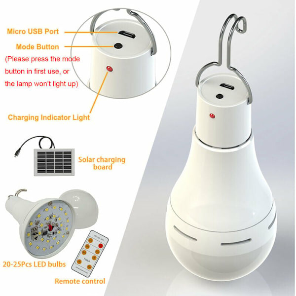 BLS-70-25RC 9W Fjernbetjening + Solcellelampe + Solpanel (Smart Switch, Kold Hvid Lys) LED Lys, til Udendørs, Have, Have