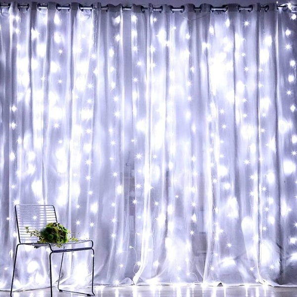 Solgardinlampa 280 LED 9.8x9.8ft med Fjärrkontroll för Patio Trädgård Paviljong Fest Bröllop - Vit