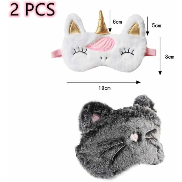 2 st 3D Enhörning Sov Mask Mjuk Fluffig Cartoon Ögonmask Elastisk Ögonlock