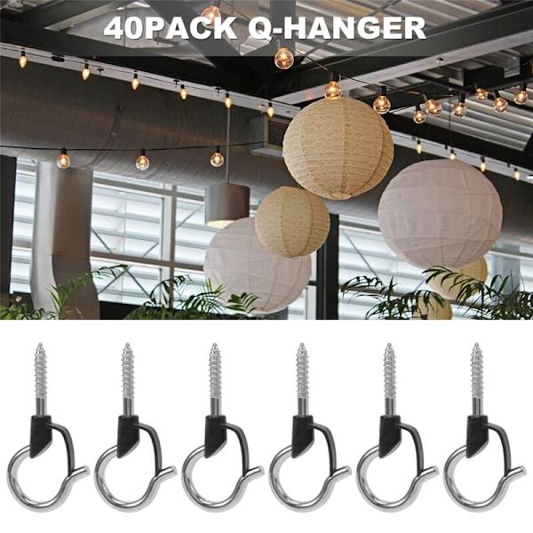 40-pack Q-hängare, upphängningskrokar för julbelysning, enkel frigöring av utomhuskabel och ljusslingor, garage-LED, säkerhetsspänne