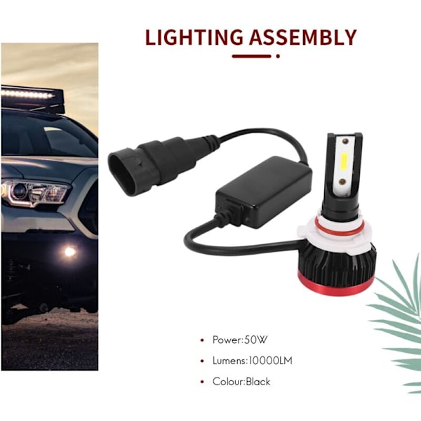 Mini Billampelykt Montering 9005 HB3 Pærer Konverteringssett Led Chips 50W 10000LM 6500K Dob