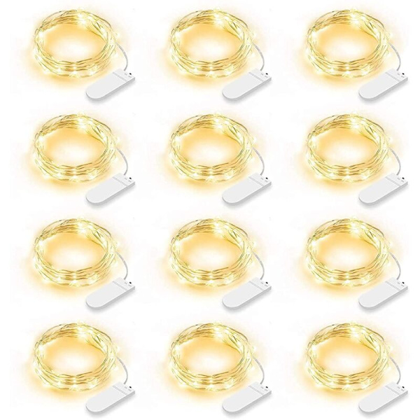 Sæt med 12 LED-lysstrenge, Batteridrevne Lys 2m 20 LED Feelysslyng IP65 Vandafvisende LED-Garland Dekoration til Soveværelse Jul Bryllup