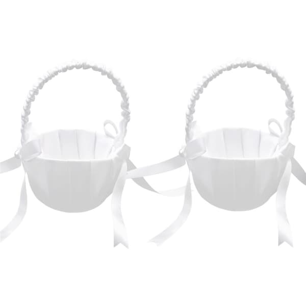 Set med 2 bröllopsblomkorgar i satin, romantisk flickkorg med fluga