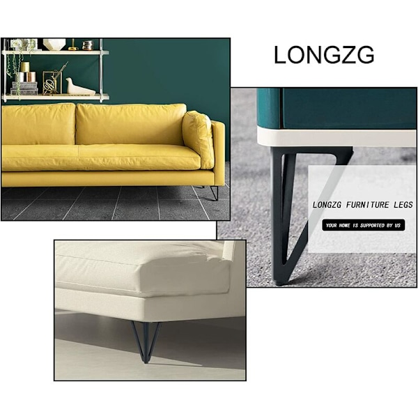 Set med 4 svarta metallbordben - Utbytbara möbelben - för soffbord/TV/soffa/säng och andra möbelben - med skruvar (15 cm)