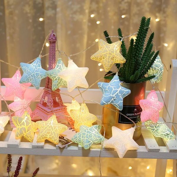 10LED Crack Fairy Star String Lights 1.5m LED-ljusslingor Jullampa Utomhus Trädgård Semester Bröllop Dekoration (Rosa Gul Blå Vit)
