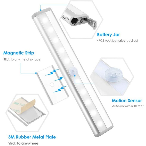 Laddningsbara Skåpslampor med Rörelsesensor, LED, Magnetisk, Rörelsesensor, Nattlampa, Lampa