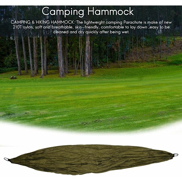 Camping Dubbel Hängmatta Lätt Enkelsäng Hängmatta med Hängande Rep för Vandring Ryggsäck Resa Strand Trädgård-Grön