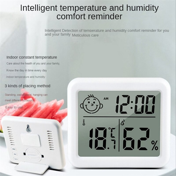 2x Ultratunna Digital Termometer Elektronisk Auto Mätare Luftfuktighetsmonitor LCD Väckarklocka Inomhus Torr Hygrometer