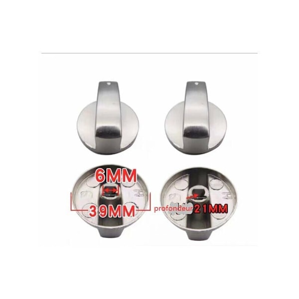 Erstatningsknapp for komfyr, sølvmetall, 6 mm, universell kontrollknapp, gasskomfyr, kjøkken, gassbluss, 6 mm ovnknapp (6 stk)