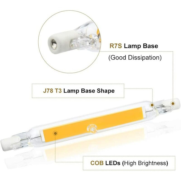5W R7S 78MM J78 COB Filament LED Pære, 500 Lumen 360 Grader, 30W 48W 50W Halogen Pære Ækvivalent, Perfekt til Hjem, Køkken, Værelse, Balkon, Kontor,