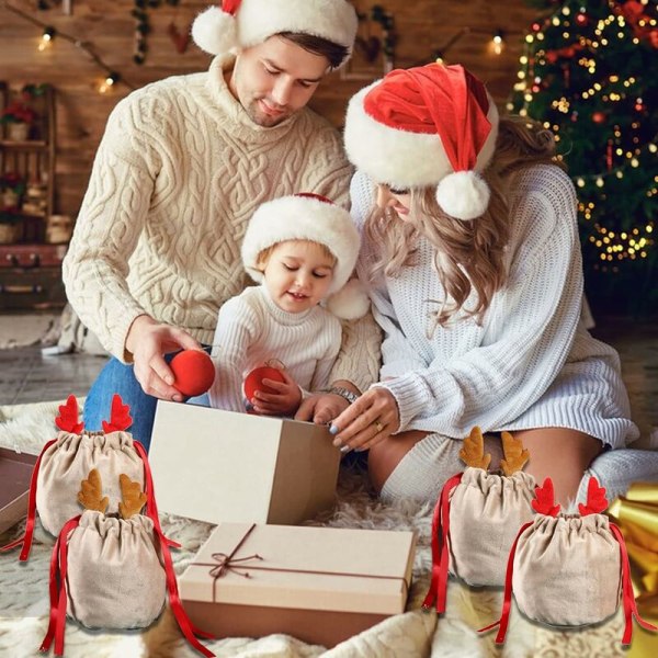 Jul Sammet Godis Snörpåse Sammet Väska Söta Hjort Horn Väska Fest Presentinslagning Jul Presentpåse Fest Dekoration