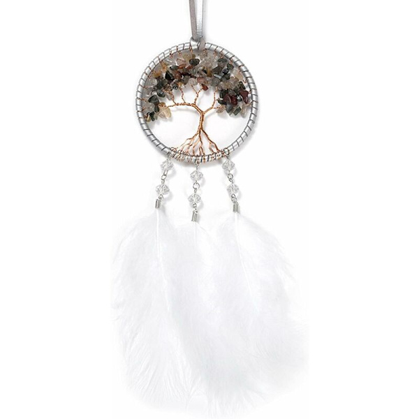 Unelma-amuletit auton sisätaustapeiliin, kristallikivinen elämänpuu, pienet unelma-amuletit, auton riipus, ripustuskoristeet (valkoinen)