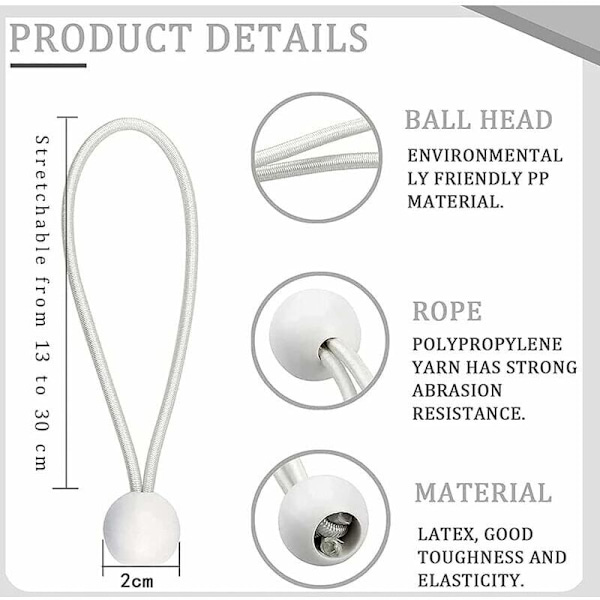 Sæt med 40 Elastiske Spændere Elastiske Snore med Kugler Elastisk Bungee Bungee Elastiske Kugler til telte, bannere og presenninger - RW Bungee cor
