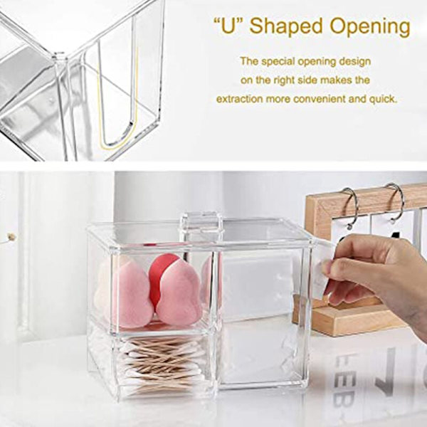Transparent Kosmetisk Opbevaringsboks Makeup Organizer Vatpind Bomuldspude Opbevaringsboks Desktop