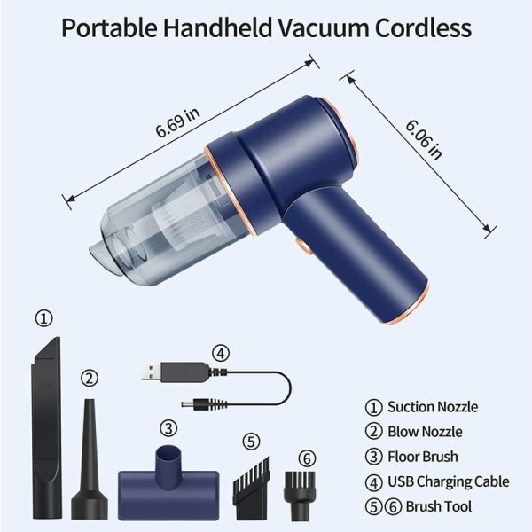 Håndholdt støvsuger, bærbar USB luftstøvsuger 42000 RPM, oppladbar minibil støvsuger