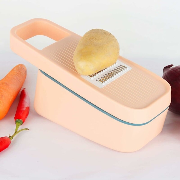 Multifunksjonell Grønnsakskutter – 4 Knivsett – Ergonomisk & Sikker Håndtak – Stor Lagringskapasitet – Matkvalitets Plastmateriale – Rustfritt Stål B