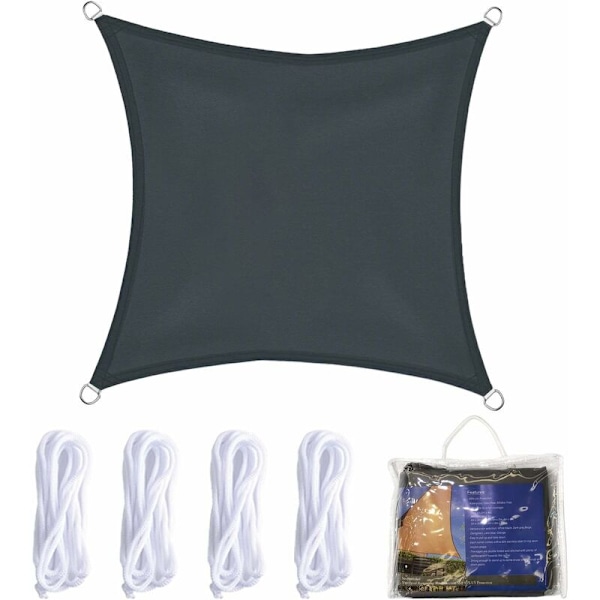Rektangulär Solsegel 2x2m Solskydd Segel Vattentätt Andningsbart UV-skydd för Camping Patio Trädgård Balkong Utomhus Pool, Grå