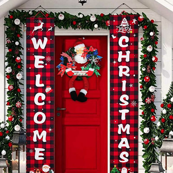 Jul Dörrkrans Rolig Jultomte Ben Krans Hängande Prydnad För Entrédörr Jul Dekor