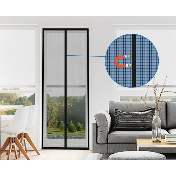 Magnetisk Vindue- og Dør Myggenet 90×220cm, Anti-Flue Insektgardin, Magnetisk Skydedør Myggenet, Magnetiske Vinduegardiner Uden Boring