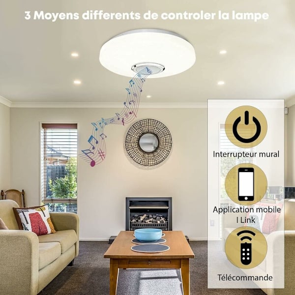 36W LED-kattovalaisin Bluetooth-kaiuttimella, väriä vaihtava kattovalaisin, kaukosäädin ja mobiilisovellus, 3600LM, 3000-6500K, IP44, makuuhuoneeseen, Li