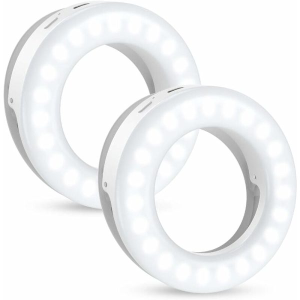 Selfie-rengasvalo, [2 kpl] Kiinnitettävä täyttövalo [3 väritilaa], USB-ladattava 200 mAh kameravalo, Spotlight-salama lisävalo meikille