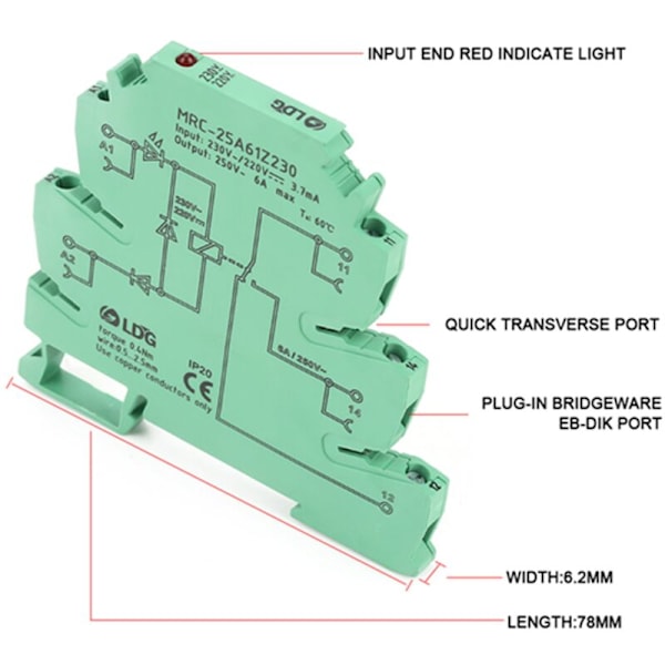 Solid State Relay MRC-25A61Z230 PLC Elektromagnetisk Kontaktgrensesnitt Relémodul 230VAC/220VDC Inngang 1NO 1 NC Med LED Inngangsstatusindikator