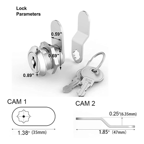 16mm brevlåslås, metallskåpslås med 2 olika låsplattor, 2 nycklar, säkerhetslås, kamlås för skåp, verktygslåda, skåpdörrar