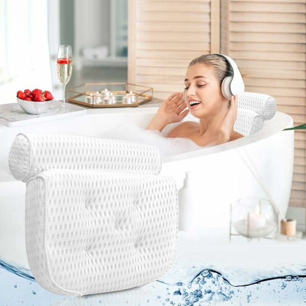 Ergonomisk badkudde med nack- och ryggstöd - Bekväma badkarskuddar för avkoppling med 4D luftnät Spa-badkar med starka sugkoppar
