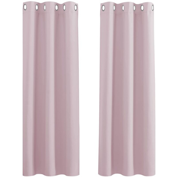 Termiske Mørklægningsgardiner - Sæt med 2 Øjebøjlepanelgardiner / Lydtætte Glideisolering Lange Klar til Montering, 2x L 107 x H 160 cm, Lys Rosa
